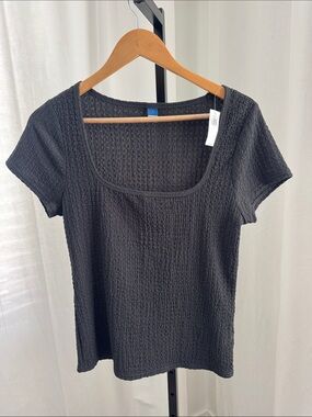 Old Navy Black Textured Square-Neck Short Sleeve Top